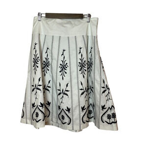 Dialogue Skirt Sz 18WP Petite White Black Embroidered Floral Circle Skirt A-Line